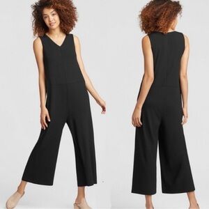Eileen Fisher Stretch Viscose Jersey Wide Leg Crop Jumpsuit Black Sleeveless-XL